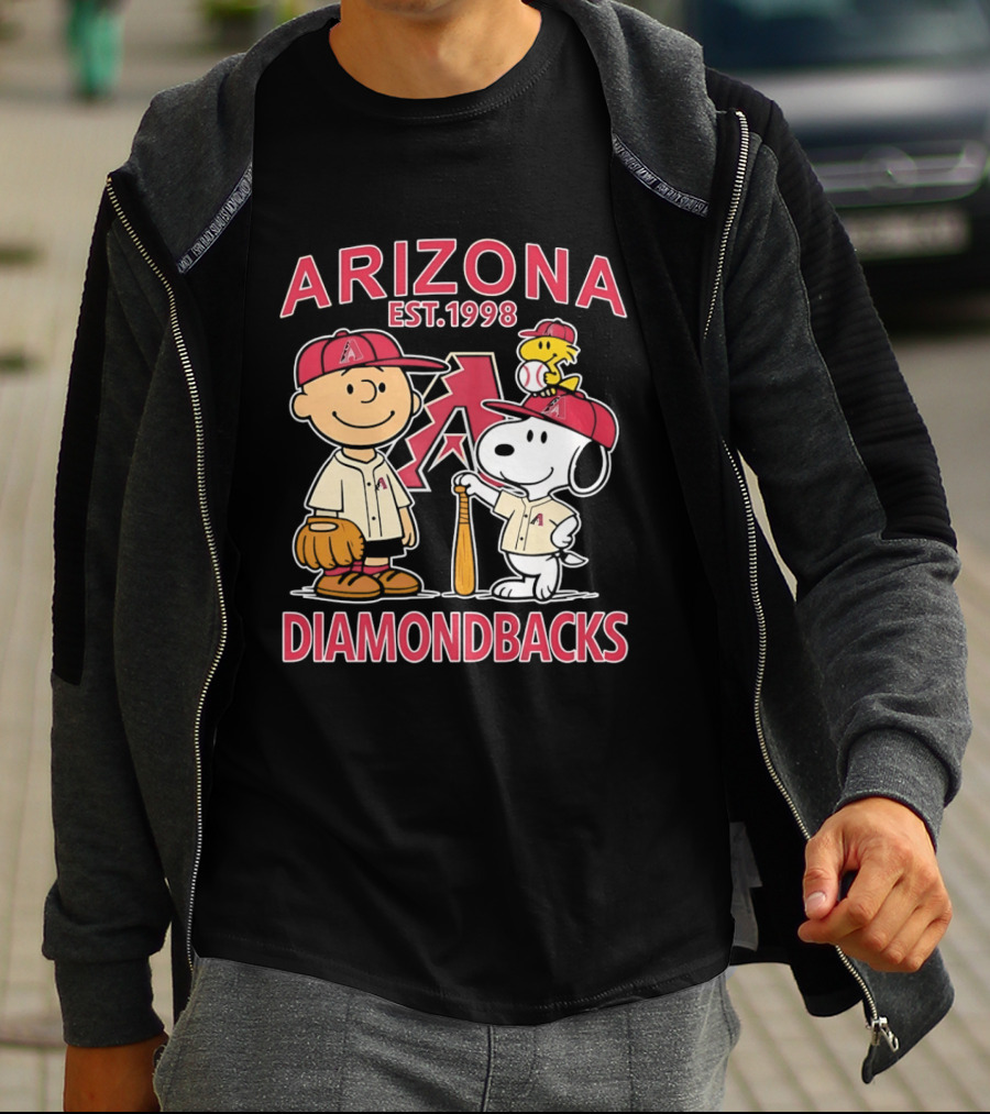 Peanuts Arizona Diamondbacks Est 1998 Charlie Brown Snoopy Woodstock Baseball Collaboration T-Shirt