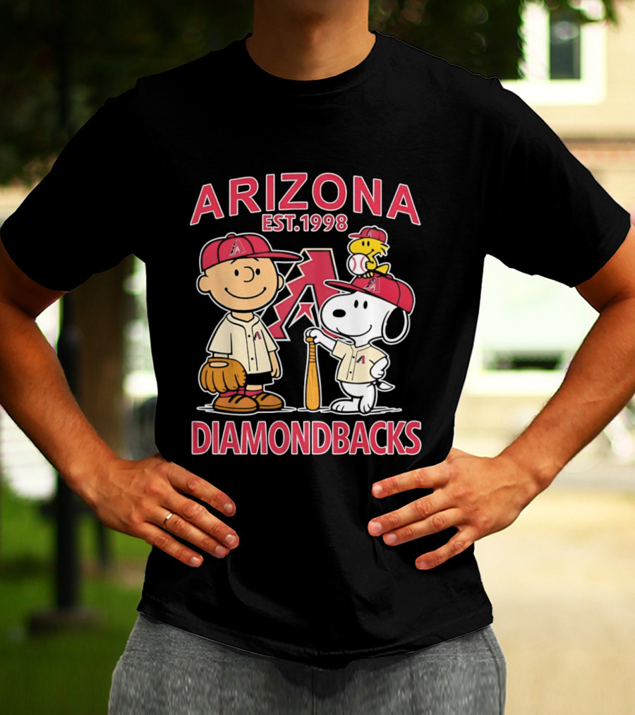 Peanuts Arizona Diamondbacks Est 1998 Charlie Brown Snoopy Woodstock Baseball Collaboration T-Shirt