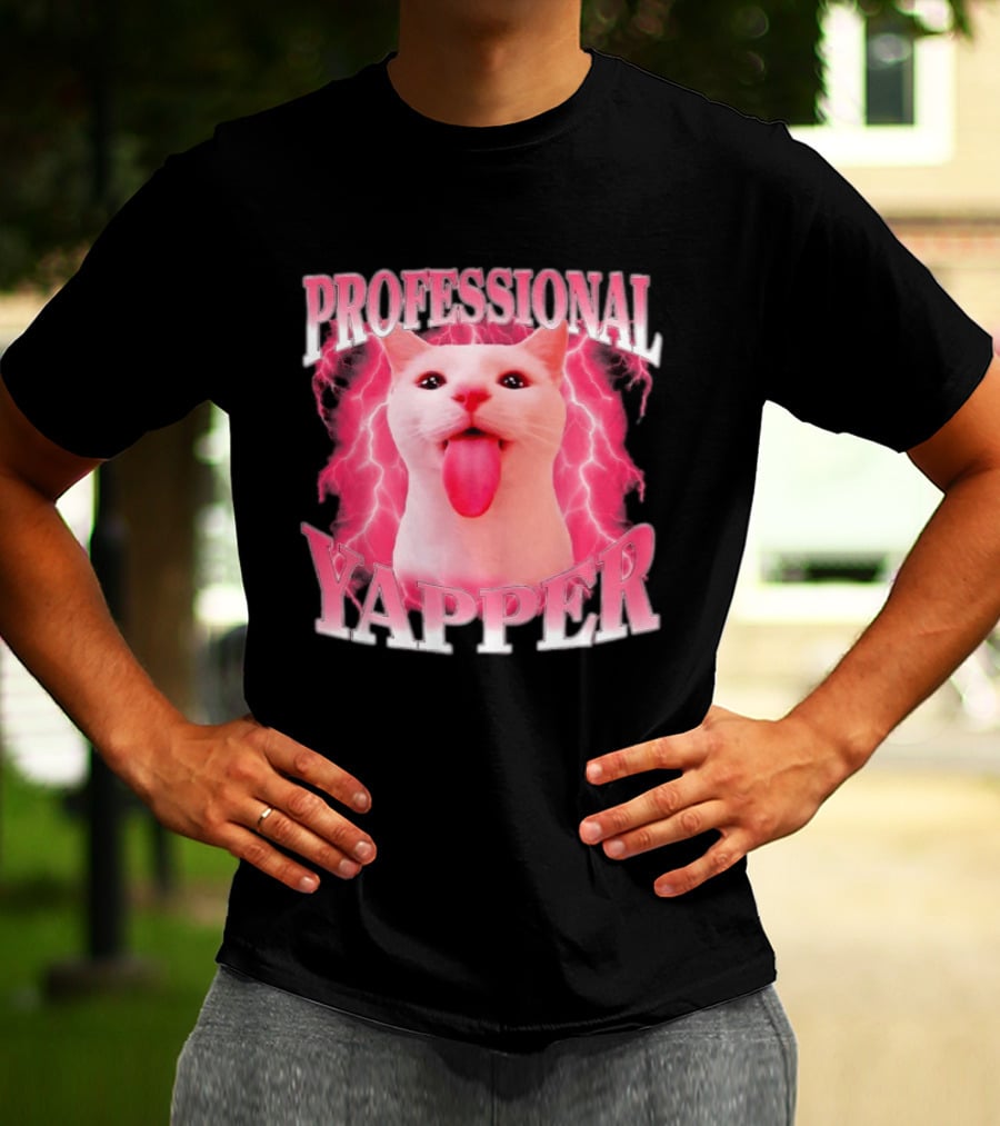 Professional Yapper Cat Pink Lightning Tongue Out T-Shirt