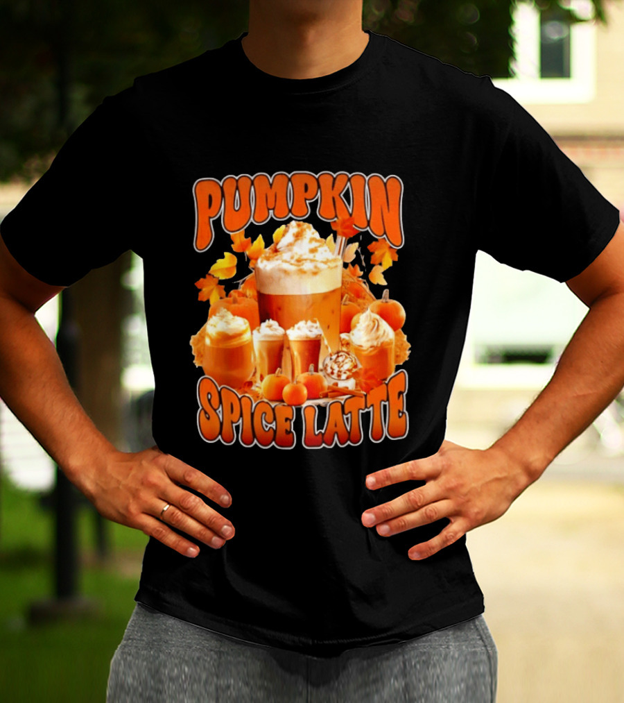 Pumpkin Spice Latte Fall Autumn Halloween Beverage With Whipped Cream And Leaves T-Shirt