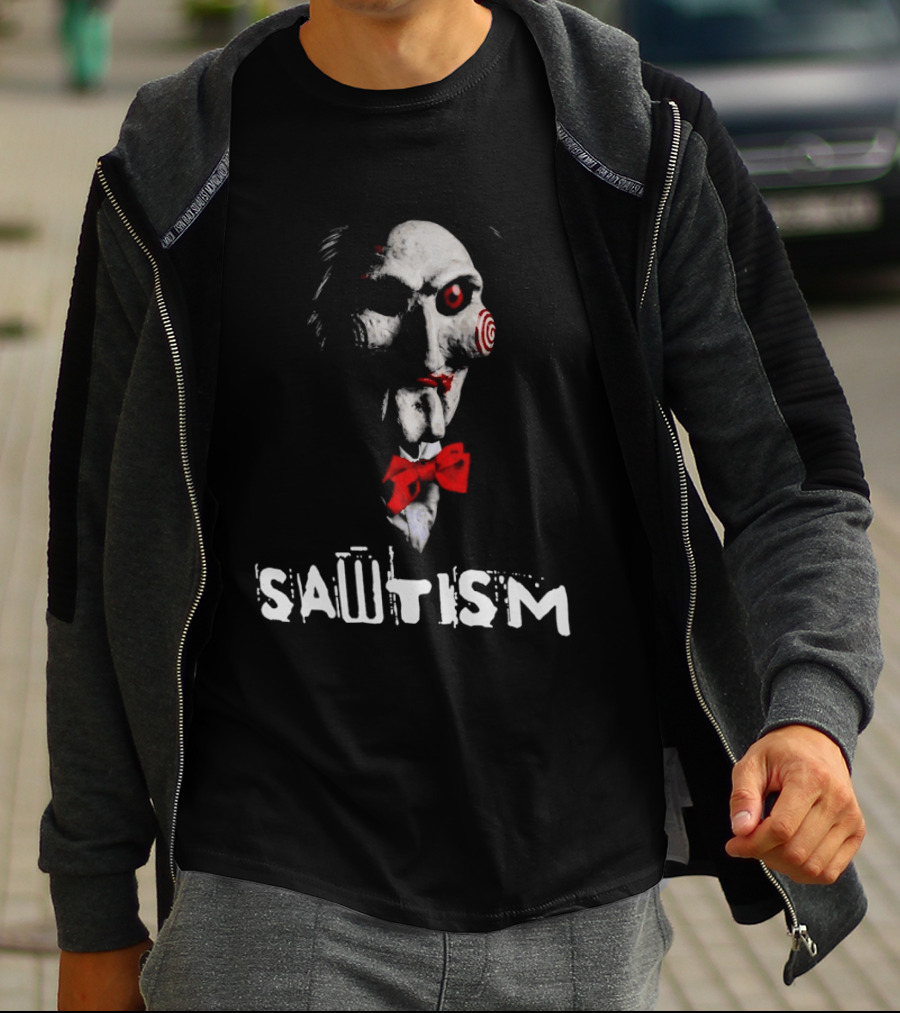Sawtism Billy Puppet Jigsaw Horror Dark Humor T-Shirt