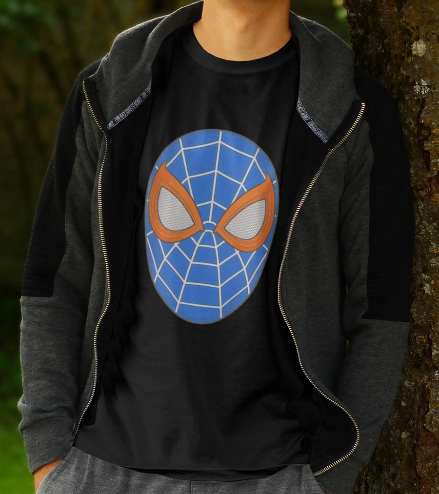 Spidey Spider Man Blue Mask With Orange Eyes And Web T-Shirt