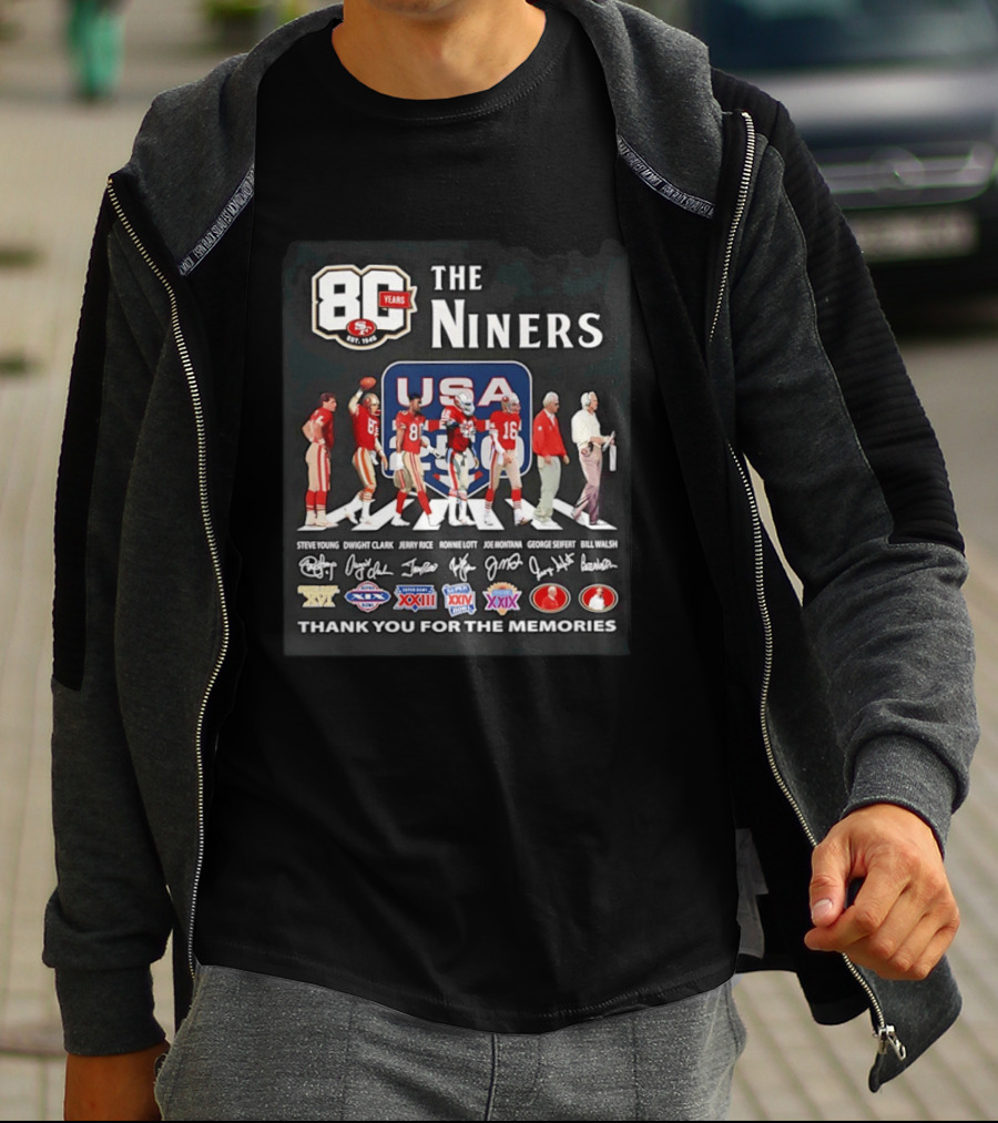 San Francisco 49ers 80 Years The Niners USA Abbey Road Legends Thank You For The Memories T-Shirt