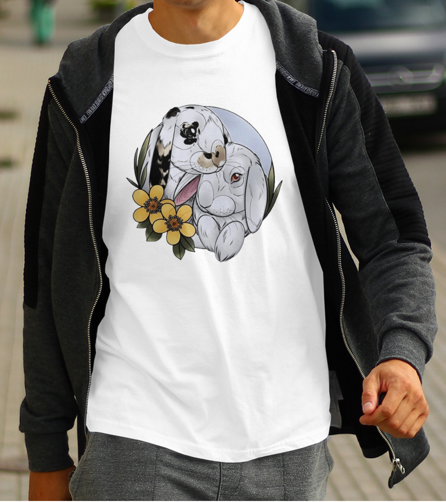 Clement Rabbit Rescue Bunnies With Yellow Flowers Wildlife Charm T-Shirt