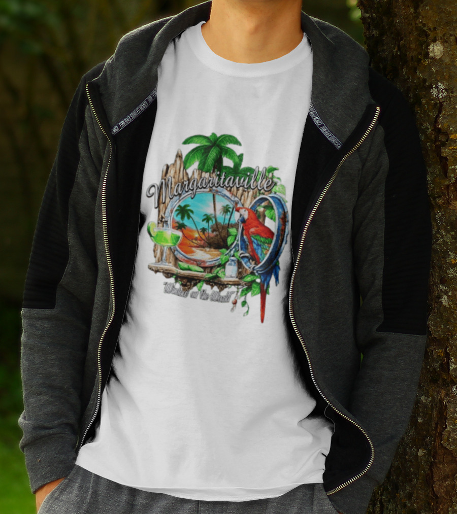Margaritaville Tropical Parrot Beach Scene Window On The World T-Shirt