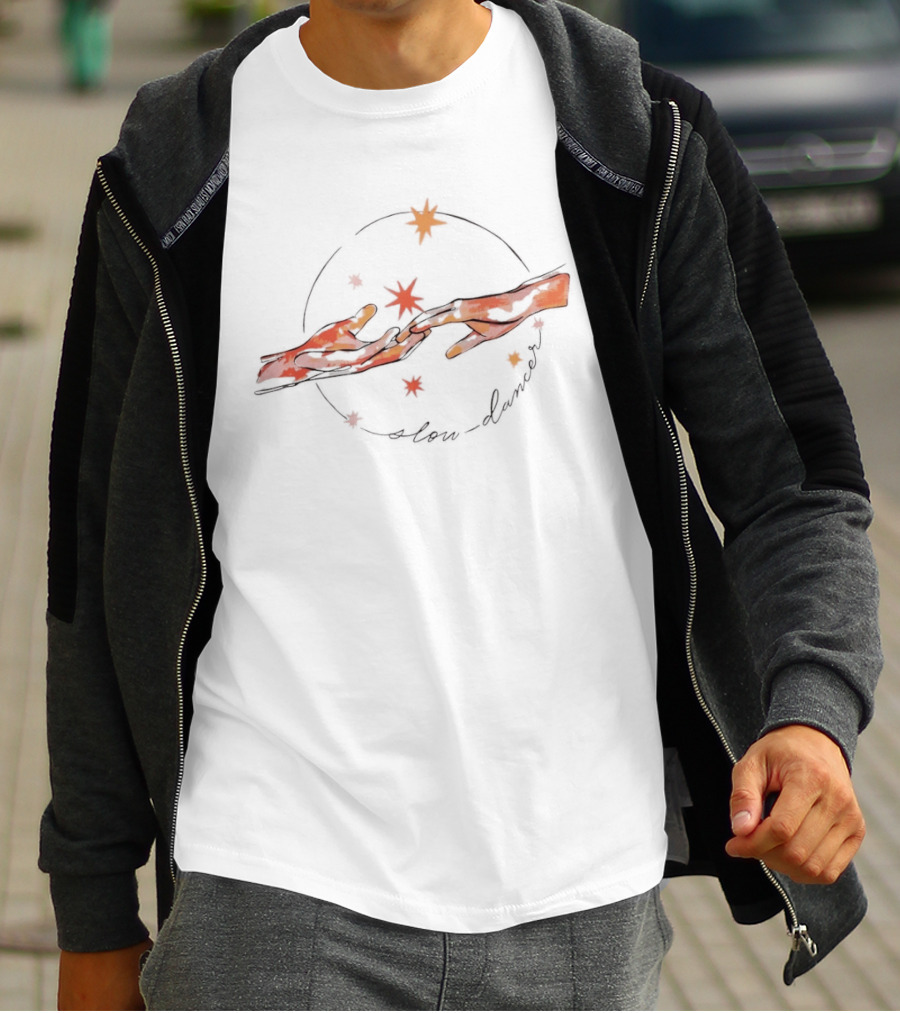 Slow Dancer Touching Hands With Celestial Stars Cosmic T-Shirt
