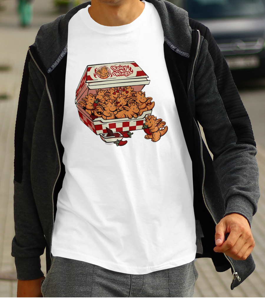 Spicy Wings Box Full Of Cute Dragons With Peppers And Hearts T-Shirt