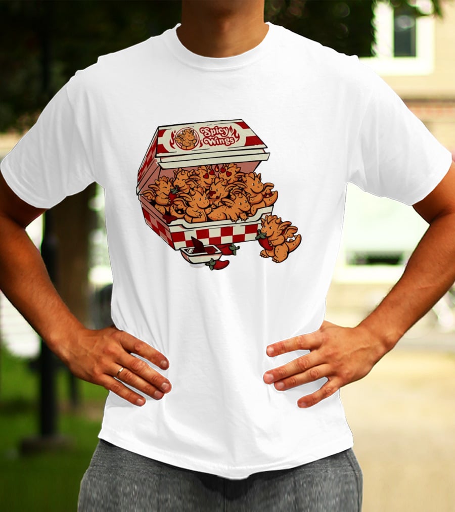 Spicy Wings Box Full Of Cute Dragons With Peppers And Hearts T-Shirt