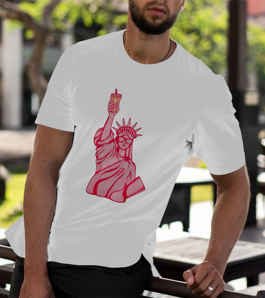 Statue Of Liberty Sunglasses Iced Drink T-Shirt