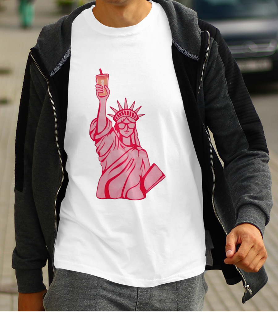 Statue Of Liberty Sunglasses Iced Drink T-Shirt