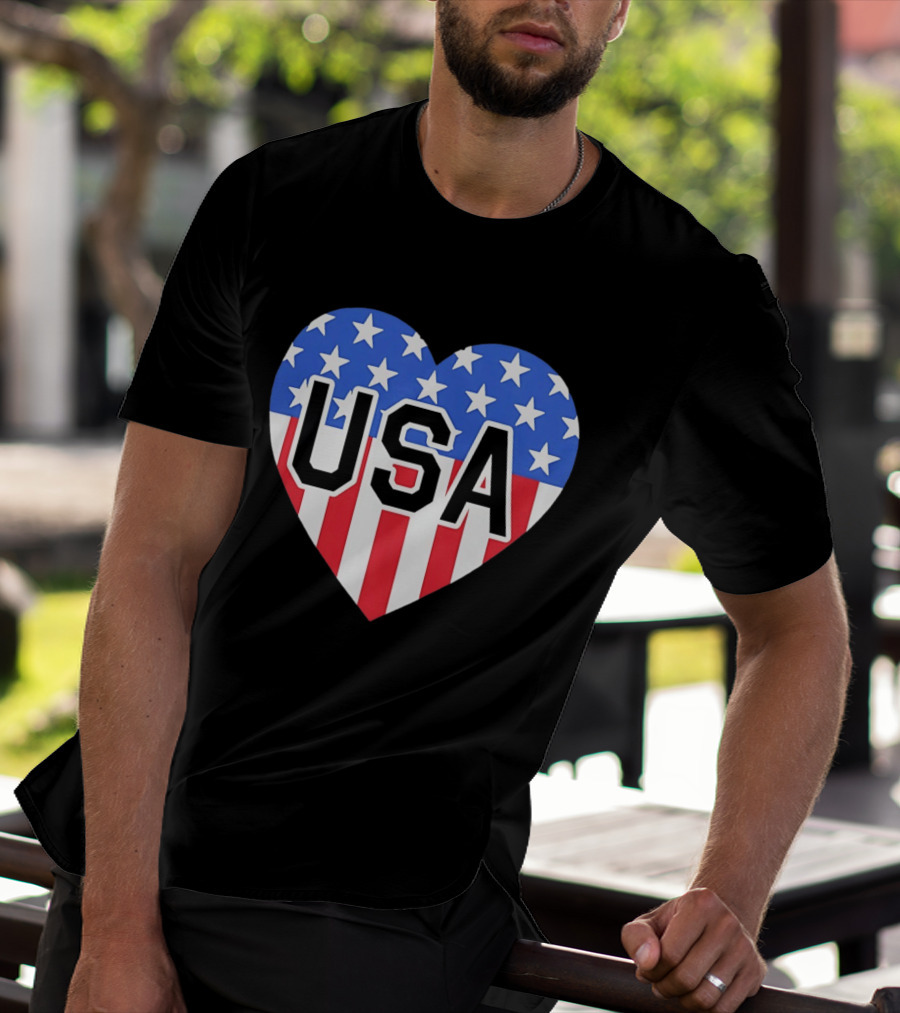 Patriotic USA Heart Shape Flag Stars And Stripes T-Shirt