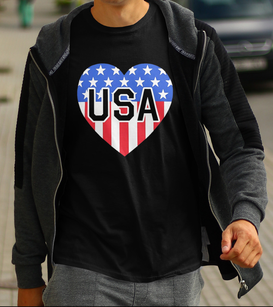 Patriotic USA Heart Shape Flag Stars And Stripes T-Shirt