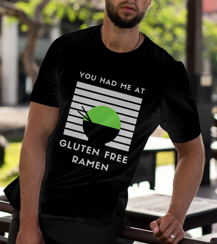 You Had Me At Gluten Free Ramen Retro Style Lines Green Circle T-Shirt