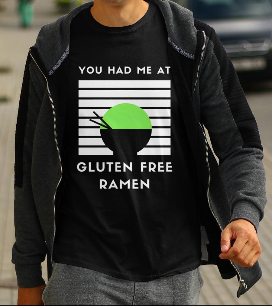 You Had Me At Gluten Free Ramen Retro Style Lines Green Circle T-Shirt