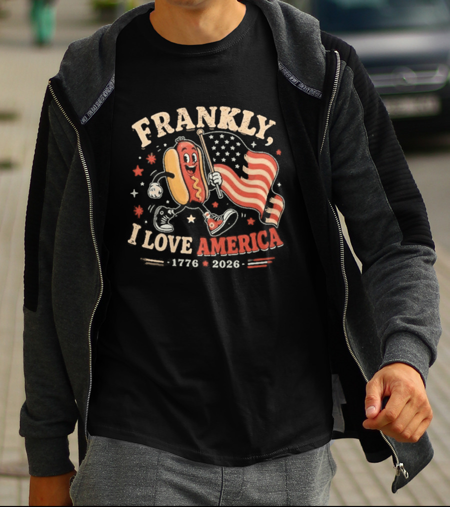 Frankly I Love America 4th Of July Hot Dog 1776 2026 T-Shirt