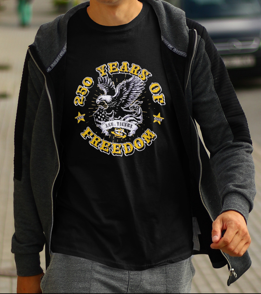 250 Years Of Freedom LSU Tigers 1776 2026 Eagle American Flag T-Shirt