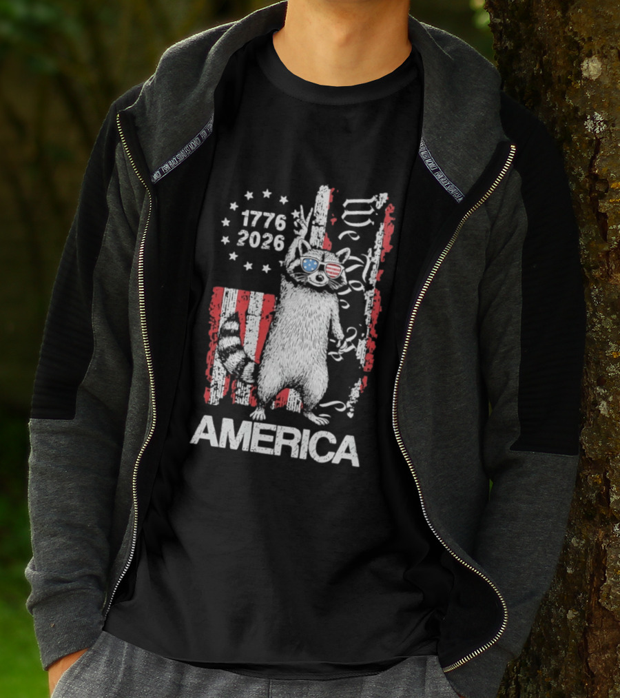 Raccoon 1776 2026 America We The People Patriotic Stars And Stripes T-Shirt