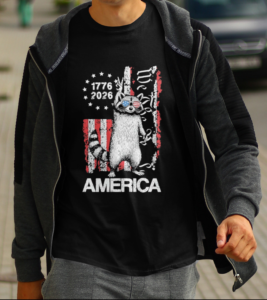 Raccoon 1776 2026 America We The People Patriotic Stars And Stripes T-Shirt