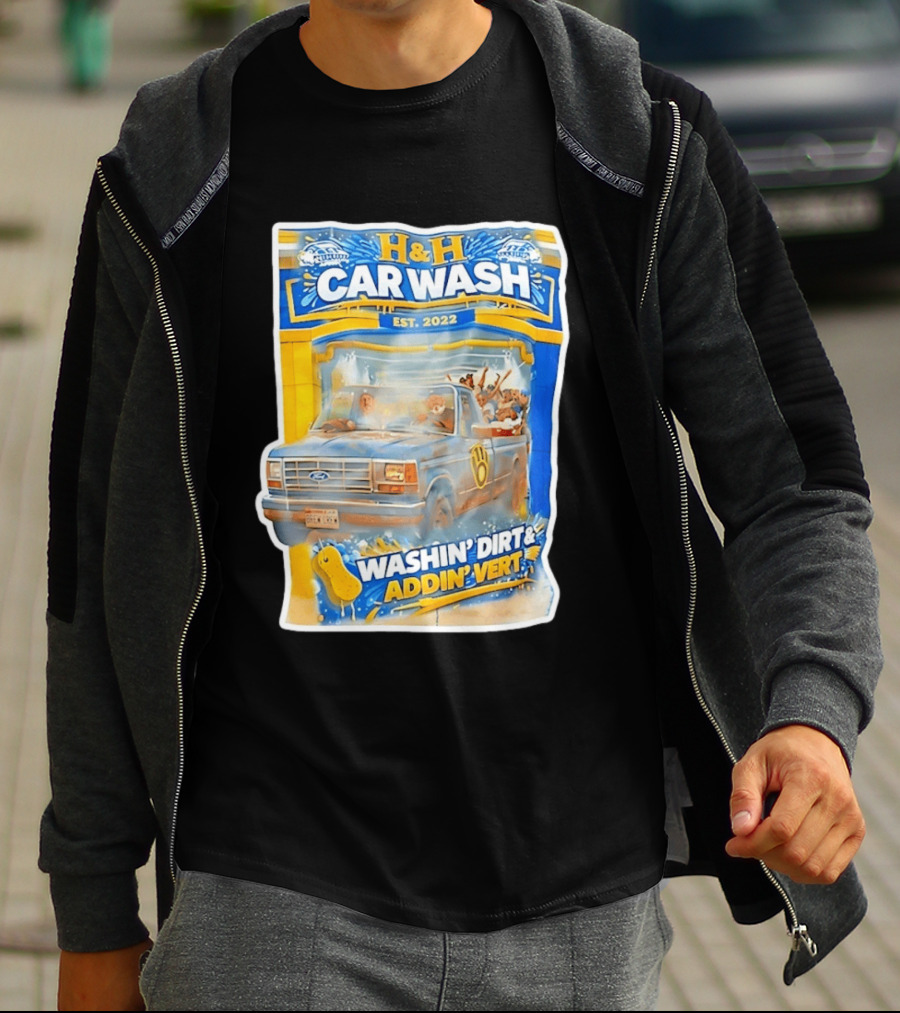 H And H Car Wash Washin' Dirt And Addin' Vert Milwaukee Brewers Est. 2022 T-Shirt