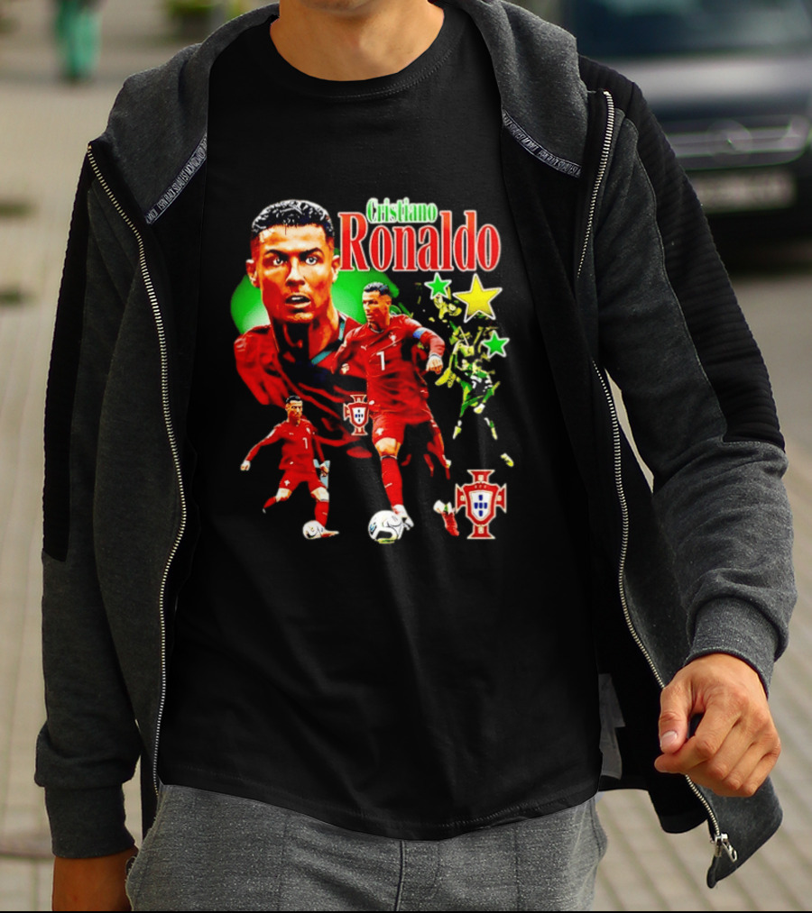 Cristiano Ronaldo Portugal Soccer Star Number 7 Iconic Footballer Illustration With Portugal T-Shirt