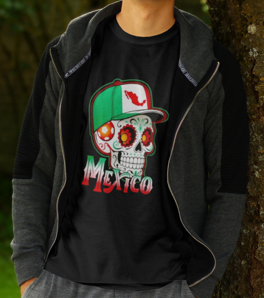 Mexico Sugar Skull Hat Map T-Shirt