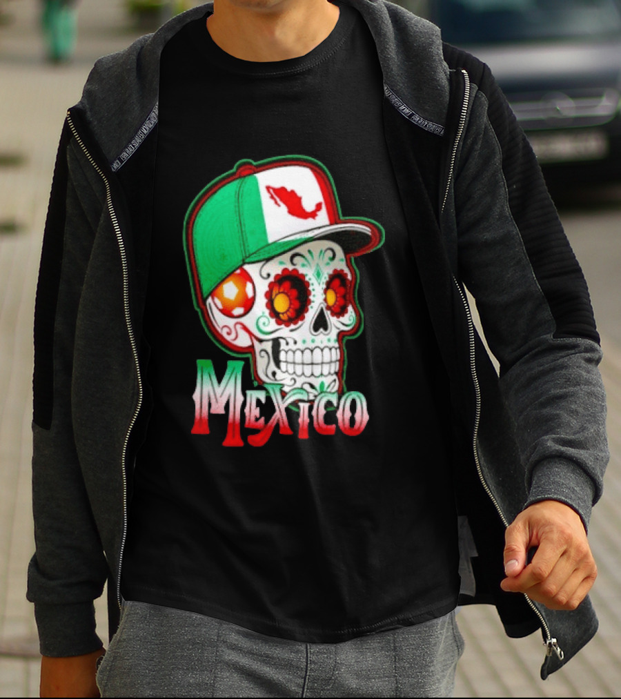 Mexico Sugar Skull Hat Map T-Shirt