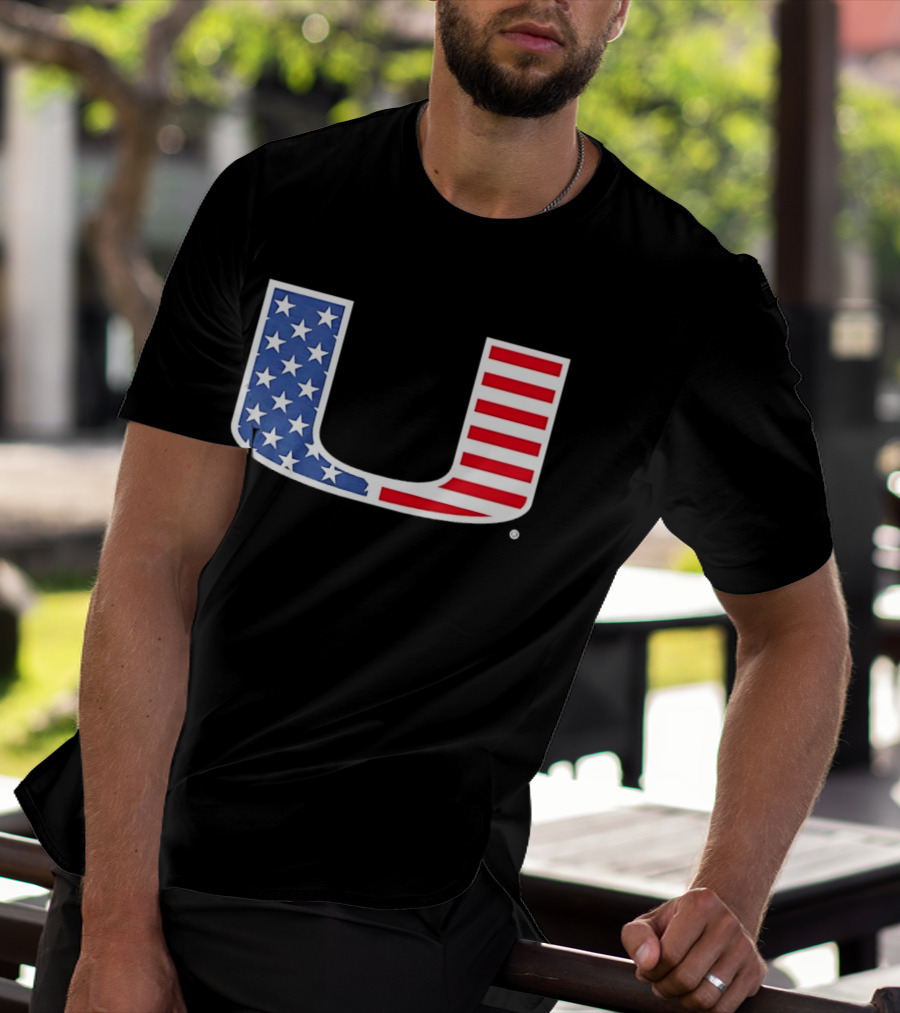 Miami Hurricanes USA Flag Stars Stripes Iconic Team T-Shirt