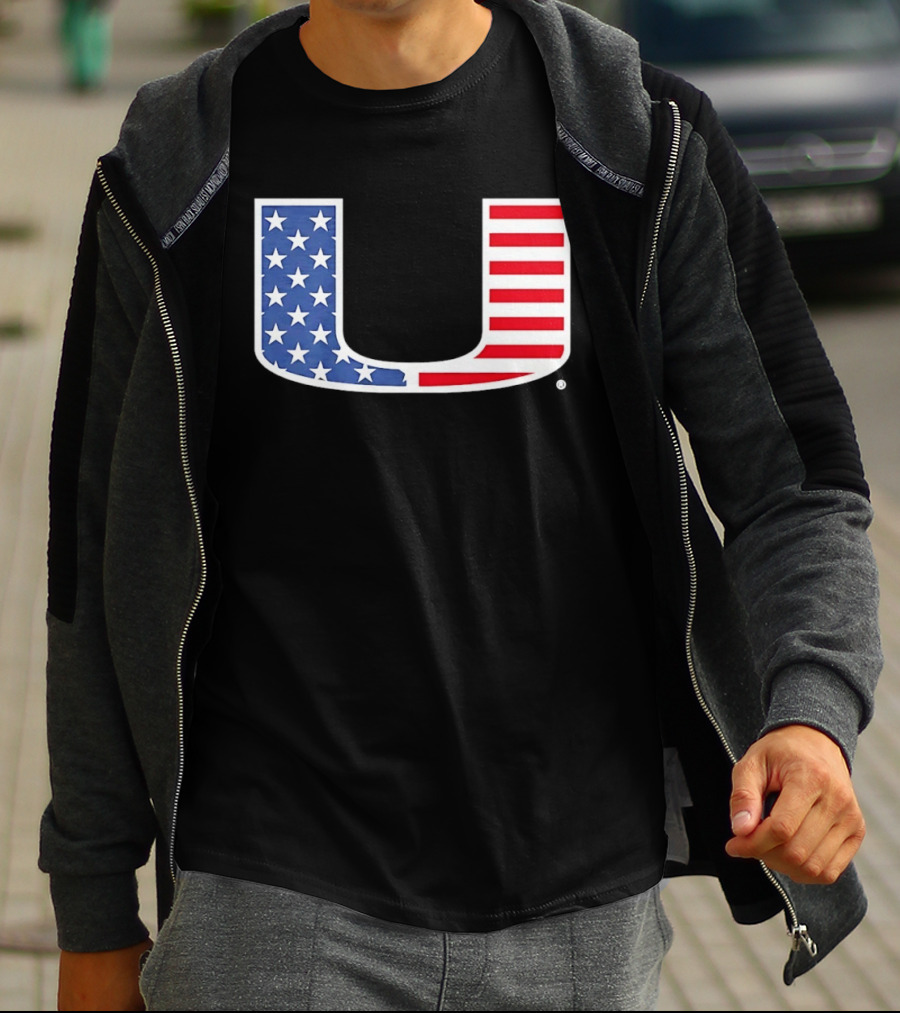 Miami Hurricanes USA Flag Stars Stripes Iconic Team T-Shirt