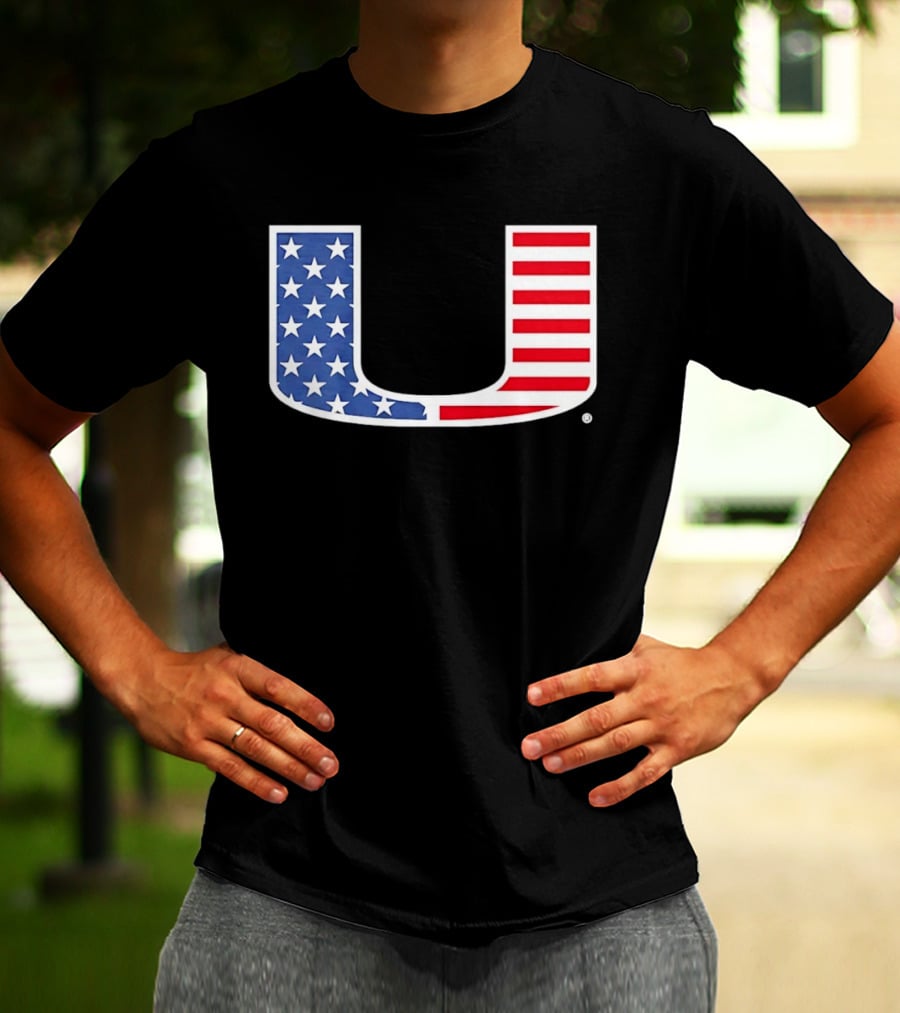 Miami Hurricanes USA Flag Stars Stripes Iconic Team T-Shirt