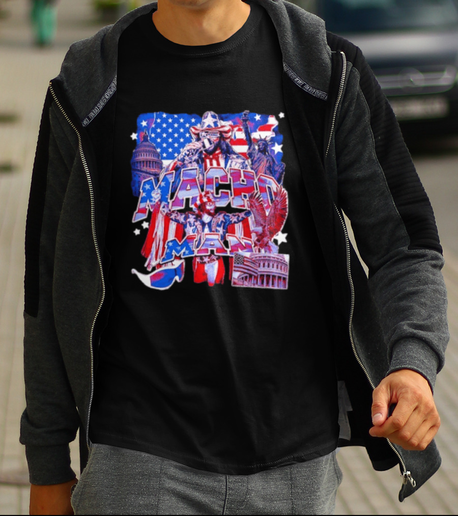 Macho Man America Independence Day Patriotic Retro USA T-Shirt