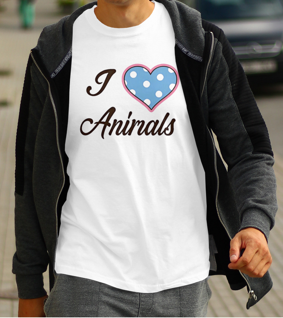 I Love Animals Blue Polka Dot Heart T-Shirt