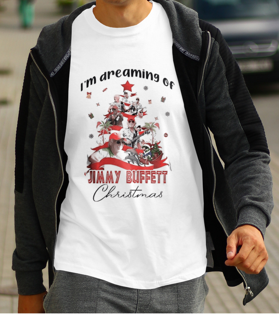 I'm Dreaming Of Jimmy Buffett Christmas Parrot Collage Tree T-Shirt