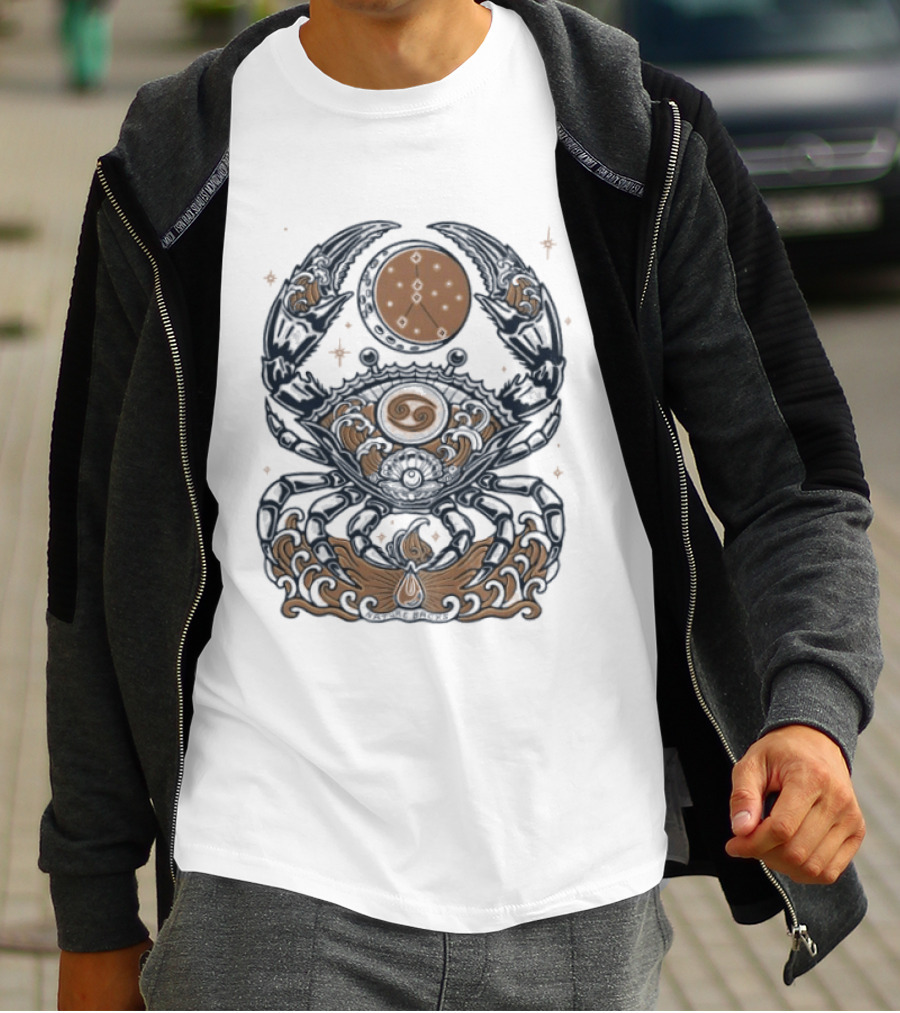 Cancer Zodiac Crab Celestial Moon Astrology Symbol And Stars T-Shirt