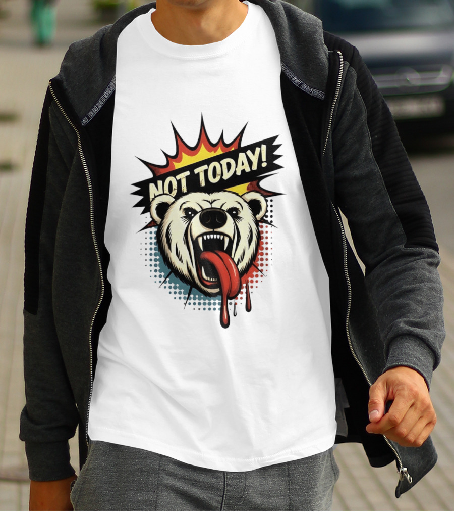 Polar Bear Roaring Not Today Comic Style Vibrant Pop Art Explosion T-Shirt
