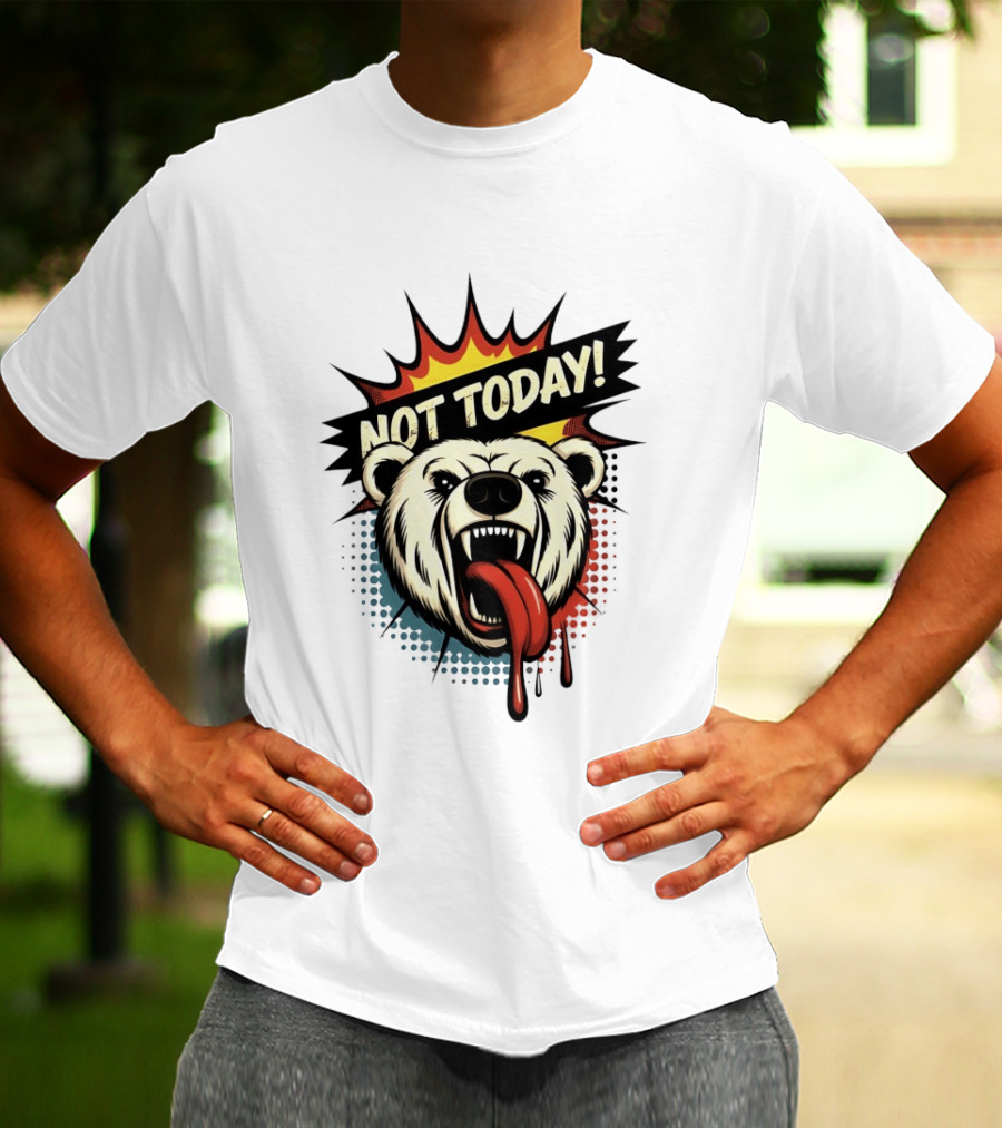 Polar Bear Roaring Not Today Comic Style Vibrant Pop Art Explosion T-Shirt