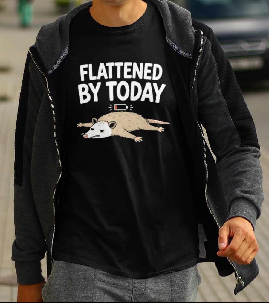 Flattened By Today Opossum Low Battery Humor T-Shirt