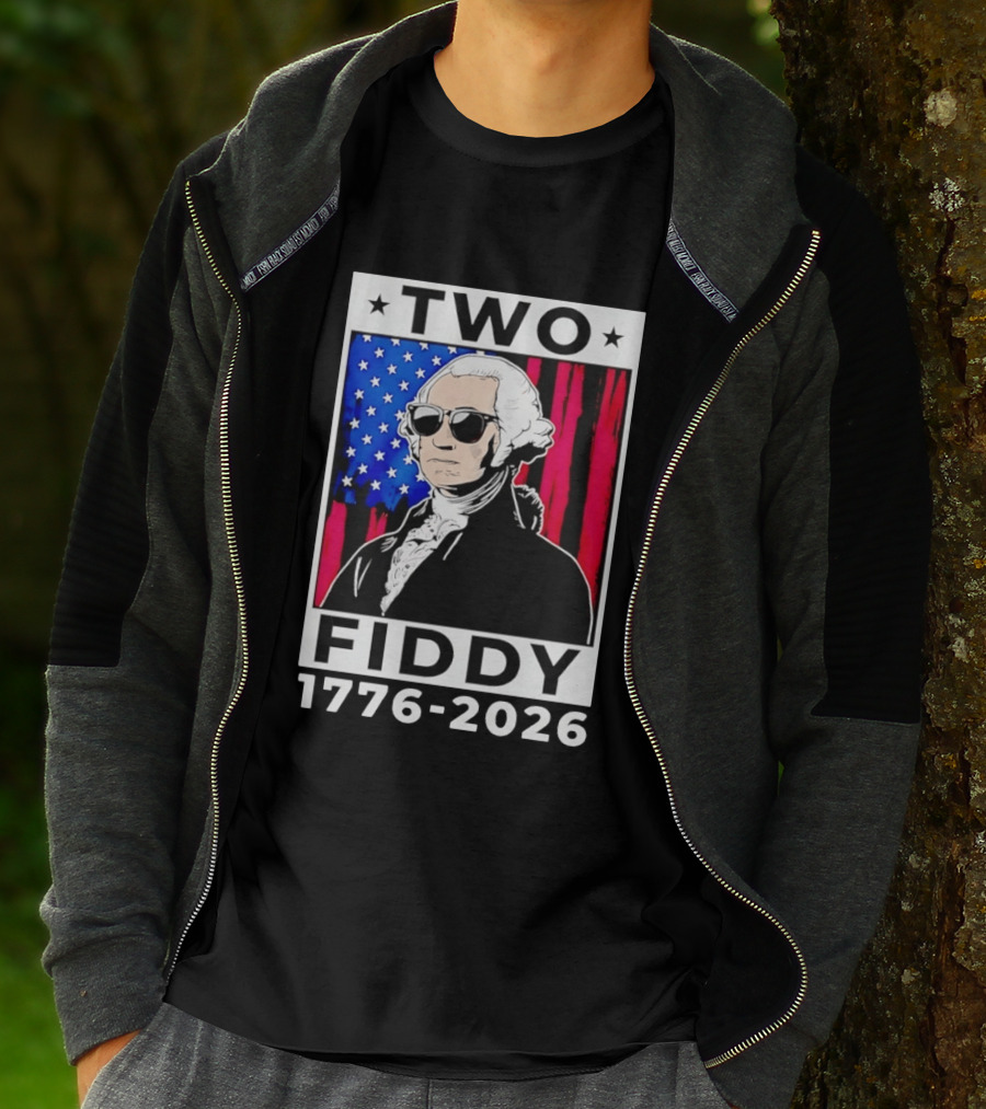 Two Fiddy George Washington 1776 2026 USA Flag Sunglasses Stars T-Shirt