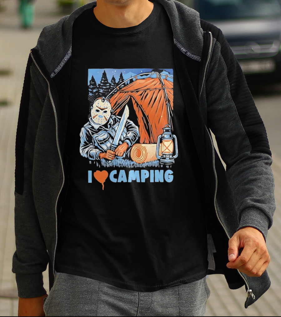 Jason Voorhees I Love Camping Knife Lantern Tent Iconic Horror T-Shirt