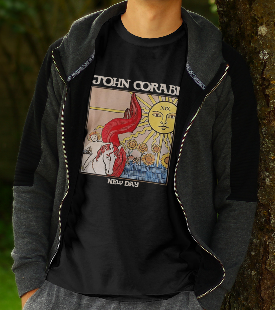 John Corabi New Day The Sun XIX Tarot Card Rider And Sunflowers T-Shirt