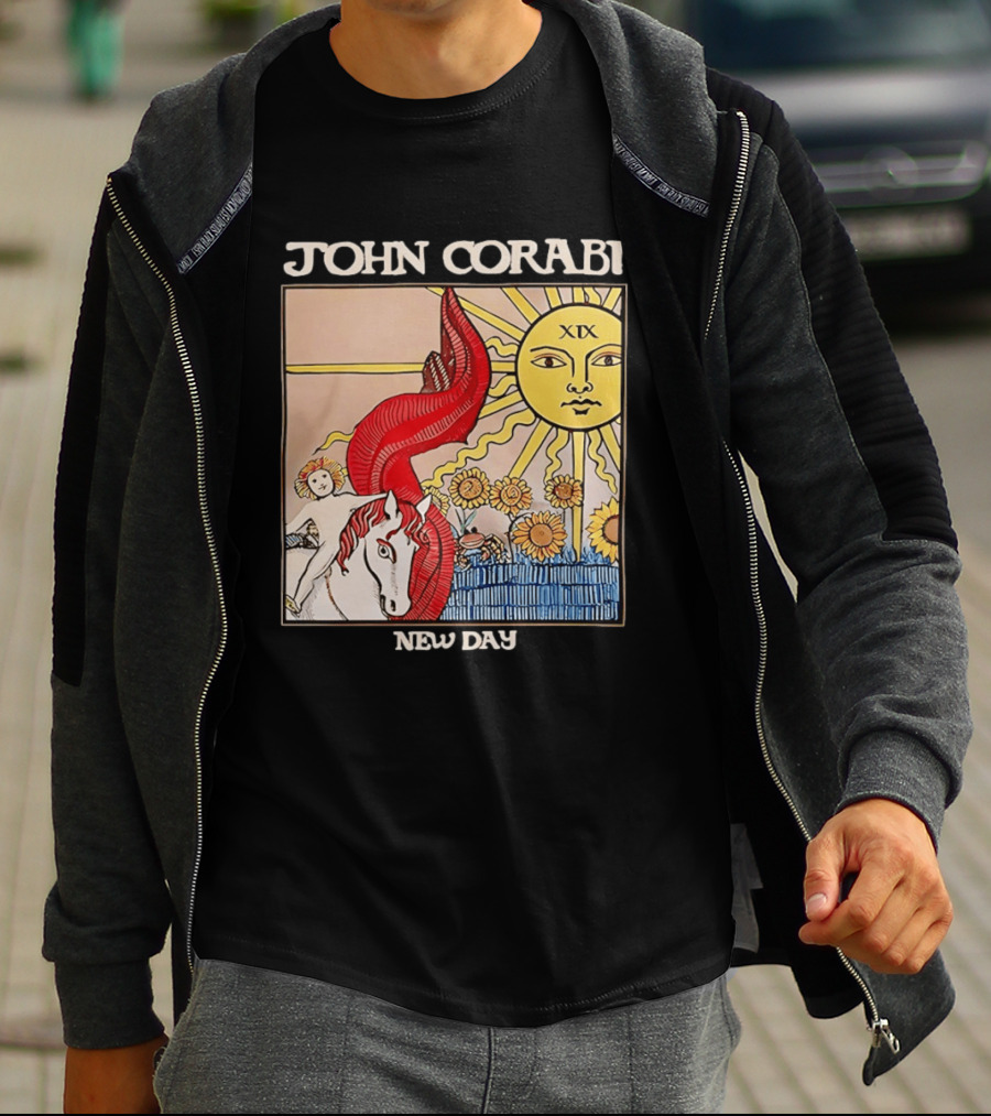 John Corabi New Day The Sun XIX Tarot Card Rider And Sunflowers T-Shirt