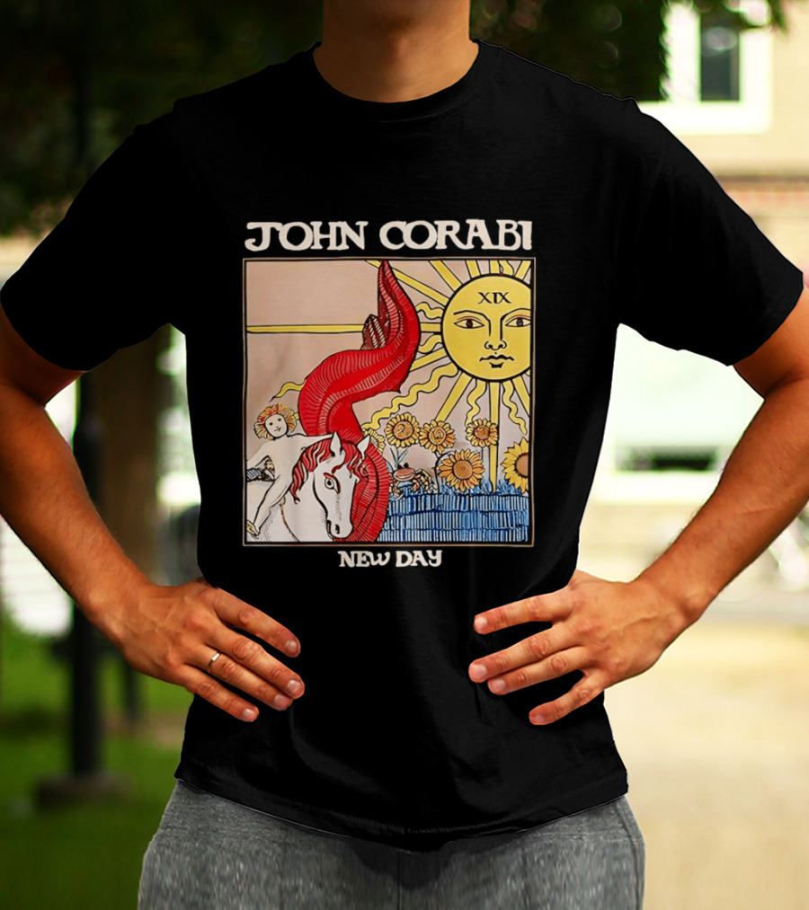 John Corabi New Day The Sun XIX Tarot Card Rider And Sunflowers T-Shirt