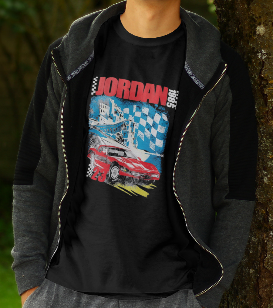 Jordan 1985 23 Chevrolet Corvette C4 Race Car Checkered Flag Racing T-Shirt