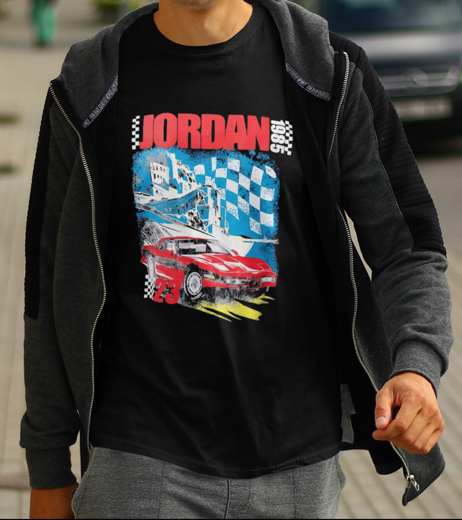 Jordan 1985 23 Chevrolet Corvette C4 Race Car Checkered Flag Racing T-Shirt