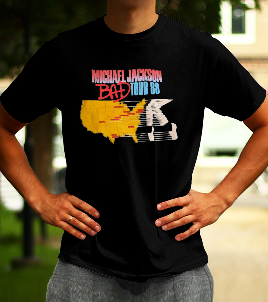 Michael Jackson BAD Tour 88 USA Map T-Shirt