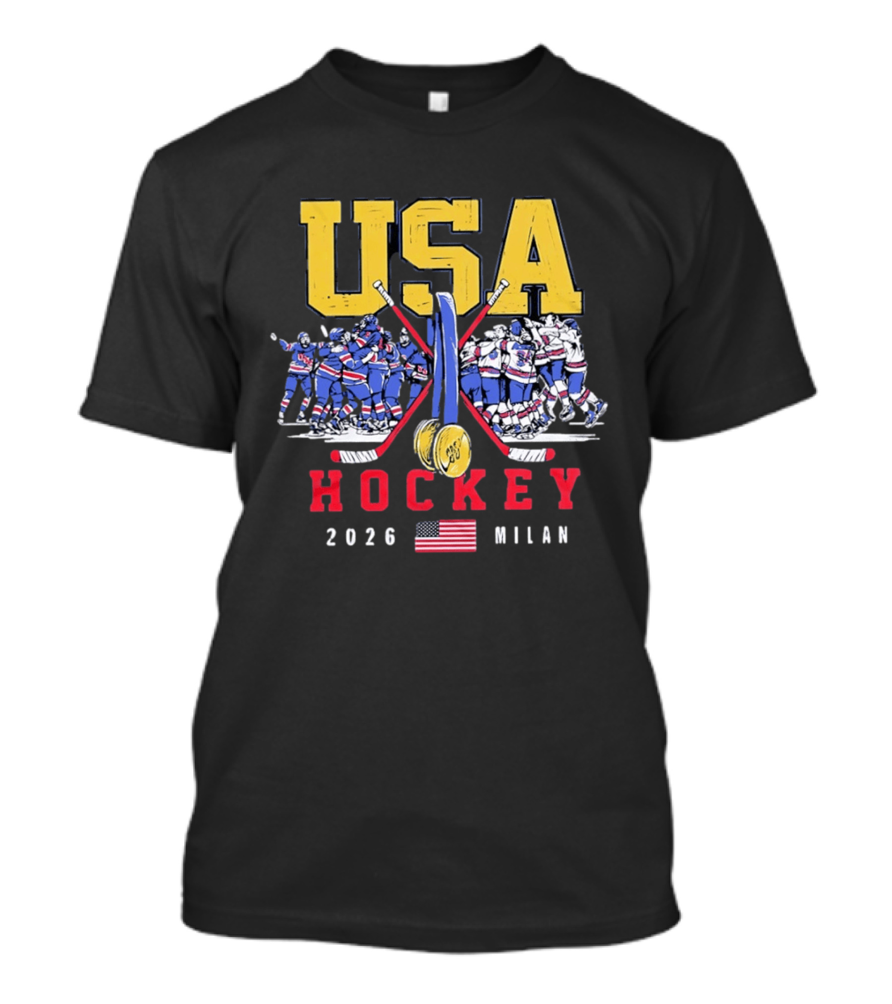USA Hockey 2026 Milan Gold Medal Celebration Team USA Flag T-Shirt