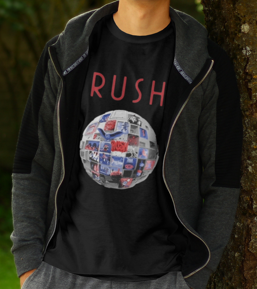 Rush All The World's An Album Tour 2026 2027 History Iconic Sphere Collage T-Shirt