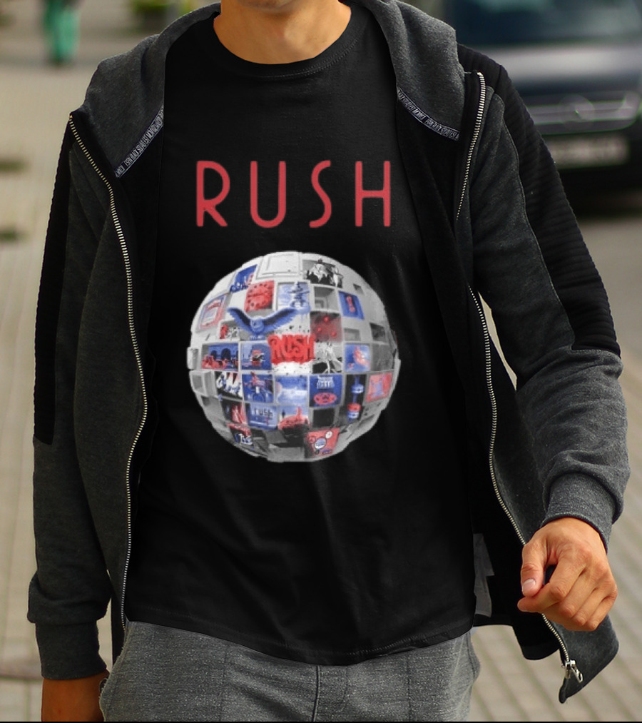 Rush All The World's An Album Tour 2026 2027 History Iconic Sphere Collage T-Shirt
