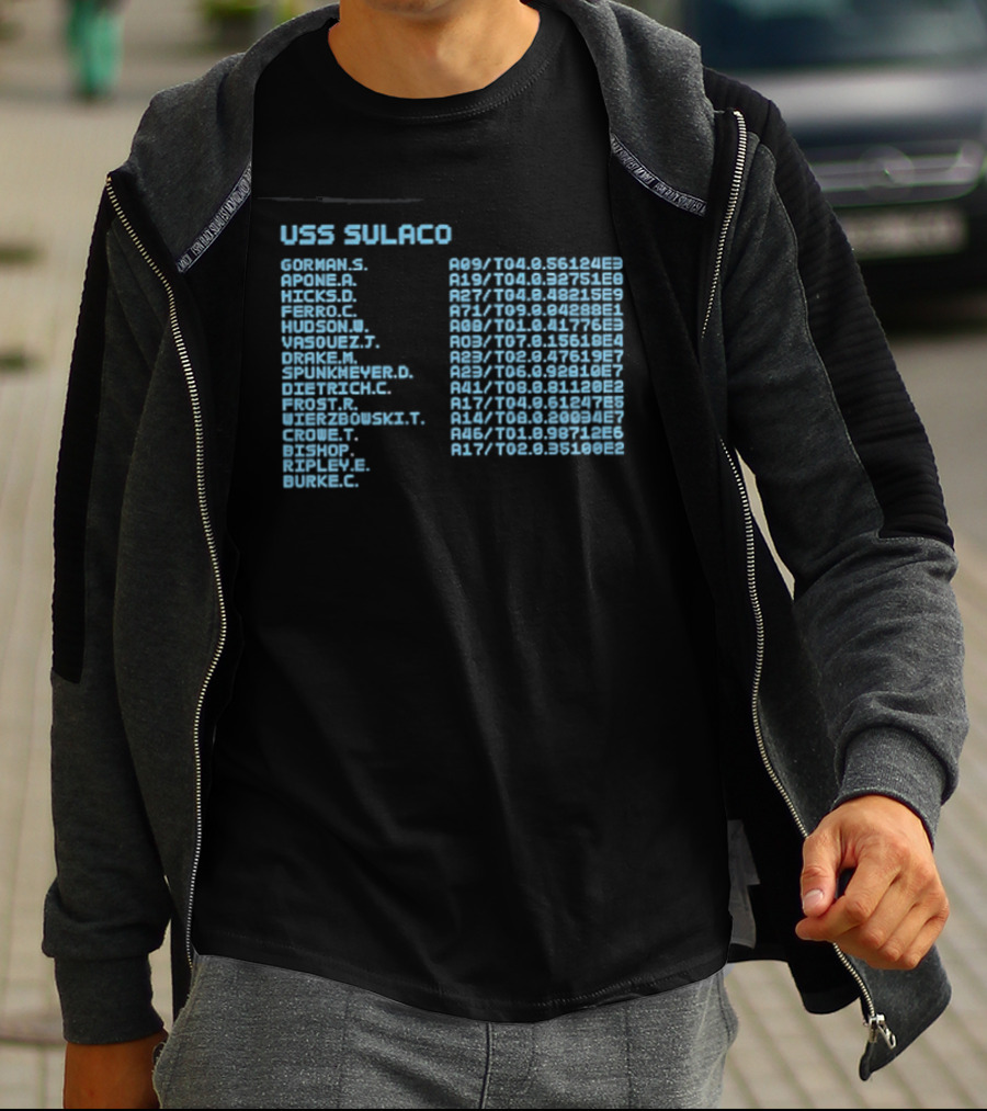 USS Sulaco Personnel Roster Aliens Ripley Hicks Hudson Vasquez Gorman Bishop T-Shirt