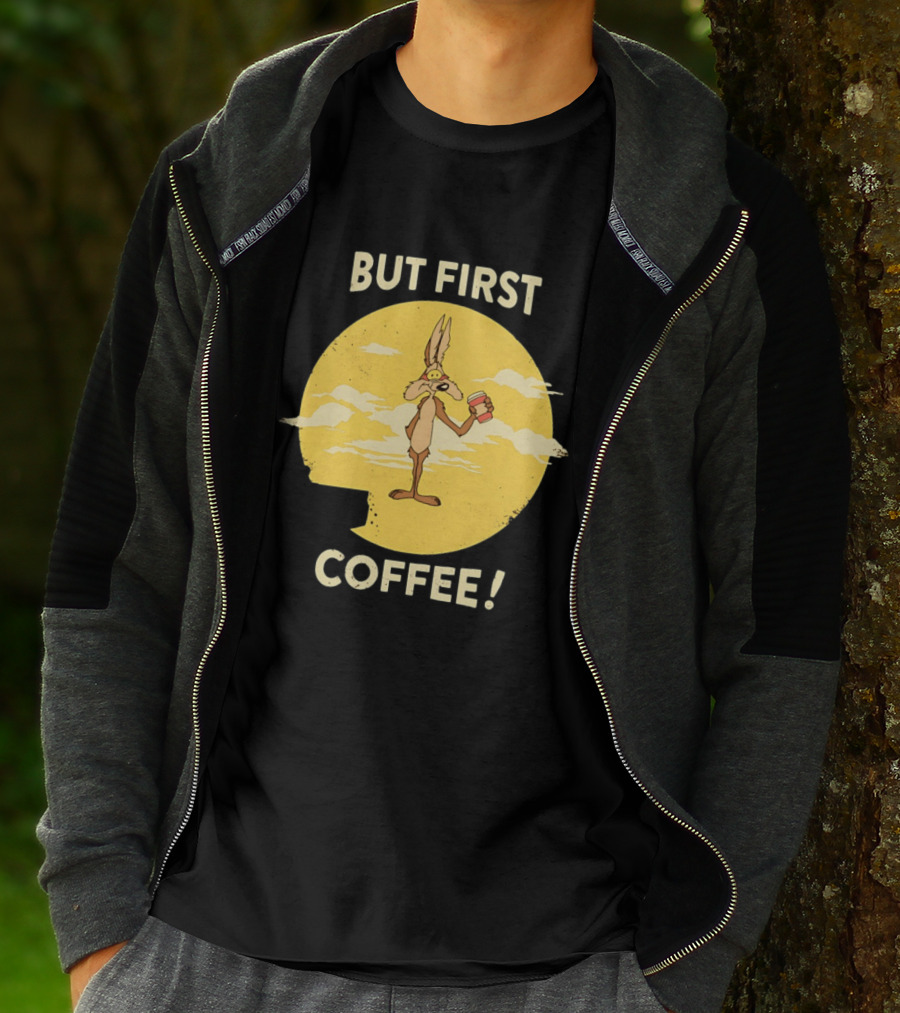 Looney Tunes Wile E Coyote But First Coffee Vintage Cartoon T-Shirt
