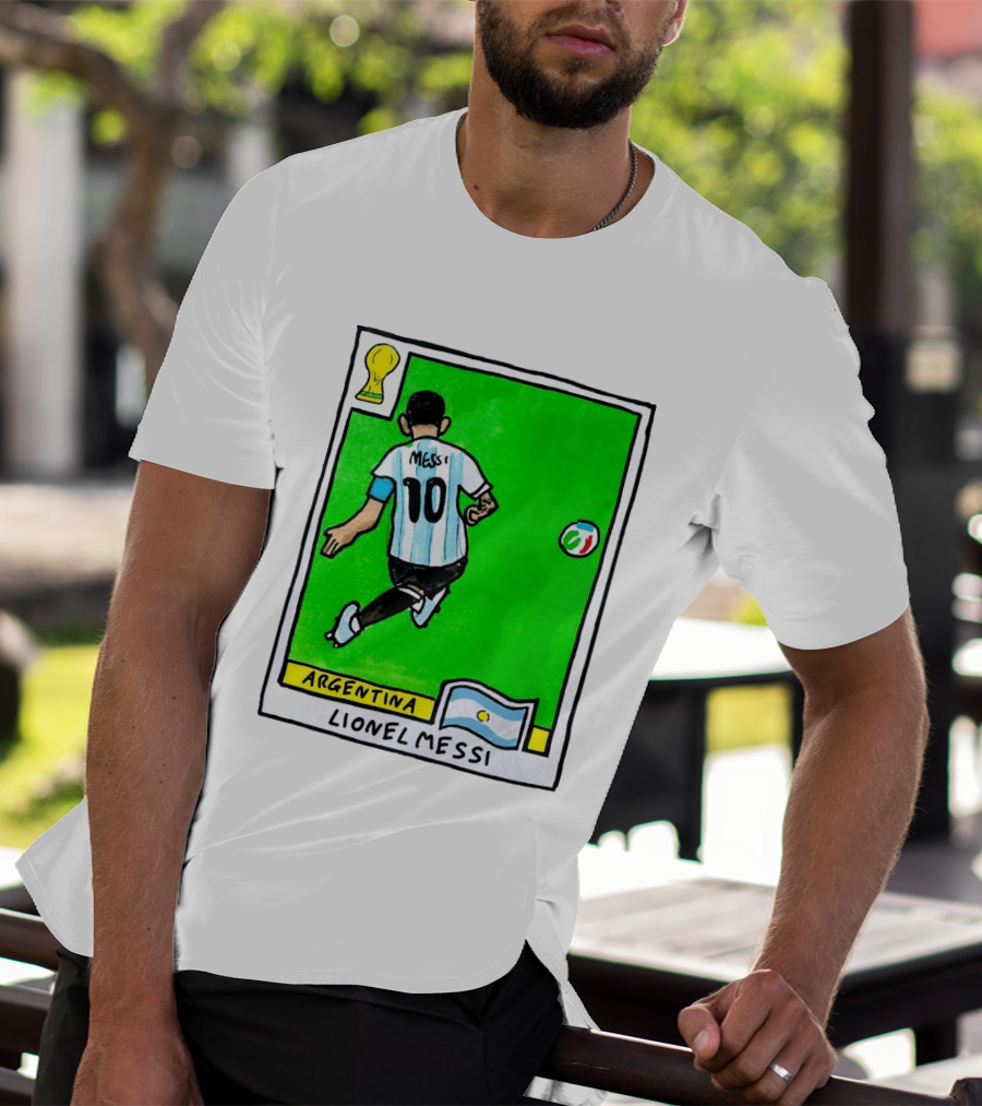 Lionel Messi Argentina Number 10 Football Card With World Cup And National Flag T-Shirt